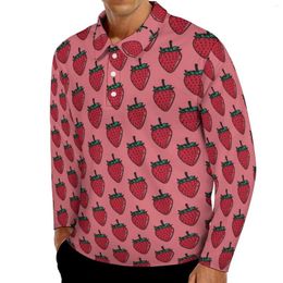 Men's Polos STRAWBERRY ROSE Casual Polo Shirts Fruit T-Shirts Long Sleeve Custom Shirt Spring Cool Oversize Tops Gift Idea