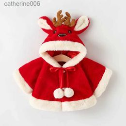 Clothing Sets 4 Colours Cute Christmas Elk Plush Baby Jacket Autumn Winter Warm Hooded Infant Girls Coat Princess Cloak Baby Girl Clothes 0-24ML231202