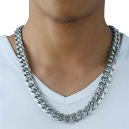 Davieslee Matte Brushed Polished Necklace Mens Chain Cut Curb Cuban Link 316L Stainless Steel Silver Color 15 mm DHNM18 220217256C