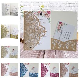 Greeting Cards 100pcs Glitter Paper Laser Cut Elegant Wedding Invitations Card Customise Greeting Card RSVP Cards Birthday Party Favour Supplies 231202