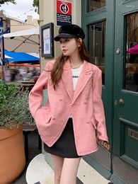 Women's Suits Pink Tassels Blazer Jacket 2023 Autumn Women Elegant Vintage Loose Casual Double Breasted Korean Style Suit Coat Outerwear