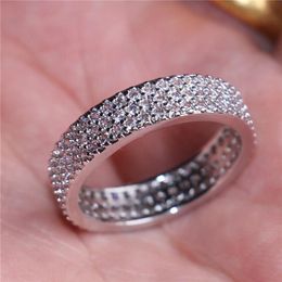 whole Fashion 3 Rows Simulated Diamond Zircon 10KT white gold filled Ring Women for Elegant Full Finger Love Rings Wedding Ban228f