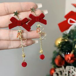 Dangle Earrings Exquisite Christmas Bow Star Rhinestone Bell Flocked Surround Tassel For Women Winter Aesthetic Charmed Accessories