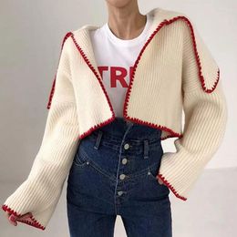 Women's Knits TEROKINIZO Knitting Cardigans Women Arrival Notched Collar Long Sleeve Contrast Colour Design Korean Chic Short Sweater Femme