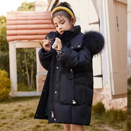 다운 코트 2023 겨울 어린이 재킷 소녀 패션 따뜻한 면화 중간 및 큰 어린이 스키복 후드 두꺼운 CH210 231202