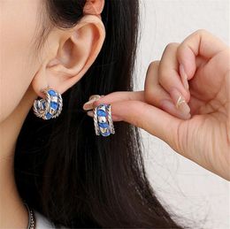 Hoop Earrings Autumn Winter Spiral Knitting Wool For Women C Shape Korean Style Jewellery Gift Y2K