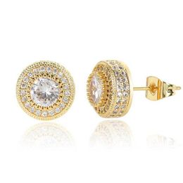 Unisex Stunning Round Cut Cubic Zircon Stud Earrings 1CM Diameter HipHop Brass Drop shiping Jewellery for Man Women251C