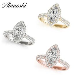 AINUOSHI 925 Sterling Silver Women Wedding Engagement Rings Halo Marquise Cut Bridal Rings Anniversary Silver Party Jewelry Gift Y2852