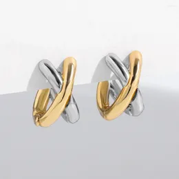 Hoop Earrings Punk Gold Plated Silver Color Mixing Metal Criss-cross For Women Geometric Small Ear Bone Aros Huggie Hoops Jewelry