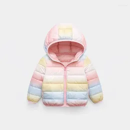 Down Coat 3-9y Kids Jacket Autumn Winter Boys And Girls Coats Clothing Zipper Hooded Striped Warm Children Outerwear Top Clothes H60