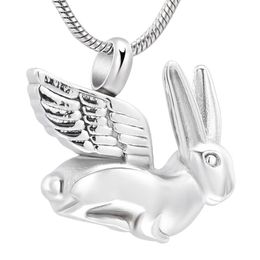 Cremation Pendant Keepsake Necklace Ashes Holder Stainless Steel Rabbit With Angel Wings Urn Funeral Memorial Jewelry319a