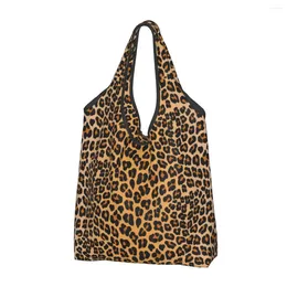 Shopping Bags Leopard Grocery Bag Durable Large Reusable Recycle Foldable Heavy Duty Animal Eco Washable With Pouch