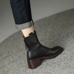 Boots 2023 Autumn Winter Genuine Leather Ankle Boot's Shoes Retro Square Toe Back Zipper Med Heel Female Short Boot 231201
