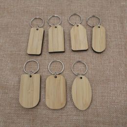 Keychains Bamboo Wood Blanks Keychain Geometric Rectangle Oval Shape Key Ring For Laserable Engravable Items Customised Gift