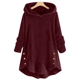 Women's Hoodies Winter Coat Plus Velvet Loose Fit Plush Sweatshirt Autumn And Irregular Hem Buttons Fleece Jacket