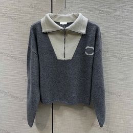 Womens Sweater Fashion Zipper Lapel Knitwear Designer Sweater Long Sleeve Knitwear Casual Tops