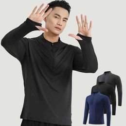 lu Men Yoga Outfit Sports Long Sleeve T-shirt Mens Sport Style Half Zipper Shirt Training Fitness Clothes Elastic Quick Dry Wear Casual top Tgth