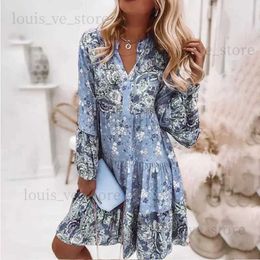 Urban Sexy Dresses Women's Fashion Spring Autumn New Knee Length Dress Sexy V-neck Style Sweet Printed Long Sleeve Swing Dress T231202