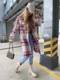 Urban Sexy Dresses Autumn Winter Women Checked Shirt Coats Woolen Blends Warm Long Plaid Coats Female Elegant Chic Retro Femme Oversize Jackets T231202