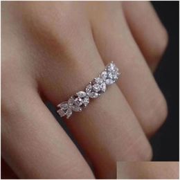 Band Rings Wedding Rings For Women Sier Plated Simple Single Row Cubic Zirconia Temperament Jewellery Ring Drop Cc3118 Drop Delivery Jew Dh6Ym