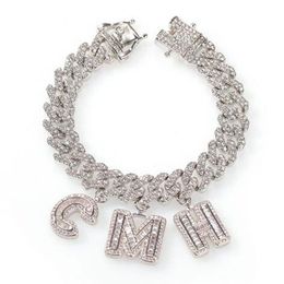 Custom Name Zircon Baguette Letters 12MM Austrian Rhinestone Cuban Chain Necklace &Bracelets Anklet For Men Women2437