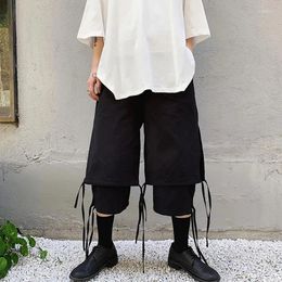 Men's Pants Wide Leg Summer Japanese Retro Personality Stitching False Two Dark Casual Large Size Seven