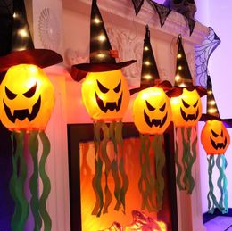 Party Decoration Pumpkin LED Halloween Flashing Light Gypsophila Ghost Festival Dress Up Glowing Hat Lamp Decor Hanging Lantern
