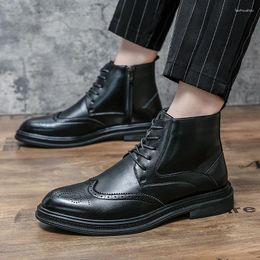 Boots British Style Top Vintage Old Handmade Mens Brogue Tooling Cow Leather Shoes Casual Zipper Ankle Desert Black