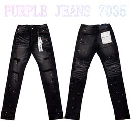 Mens Purple Jeans Designer Jeans Fashion Distressed Ripped Bikers Womens Denim cargo For Men Black Pants PU7035