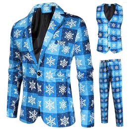 Men's Suits Suit Slim Fit Christmas Plaid Snowflake Printed Three-piece Set Blazers Pants Vest Sets Prom Party Clothes