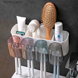 Toothbrush Holders Toothbrush Holder Toothpaste Dispenser Wall Mount Stand Bathroom Accessories Set Rolling Automatic Squeezer Bathroom Products) Q231202