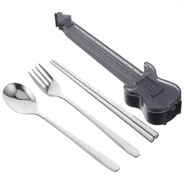 Dinnerware Sets Travel Fork Portable Utensils Reusable Silverware Chopsticks Case Spoons Guitar Children
