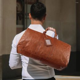 Duffel Bags Large Capacity Men's Carry On Luggage Bag Genuine Leather Simple Commuting Travel Male Business Trip Boarding