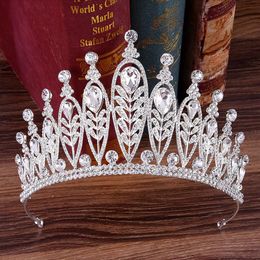 KMVEXO Baroque Gold Silver Leaves Crystal Rhinestones Wedding Crown Luxury Big Queen Tiaras Headband for Bridal Hair Accessories C287p