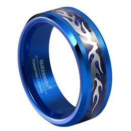 Queenwish 8mm Wedding Bands Silver Bats Infinity Stylish Blue Tungsten Promise255g