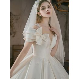 Urban Sexy Dresses Wedding dress satin maxi dresses gala off shoulder ball gown bowknot Romantic Bridal veil H988 231202