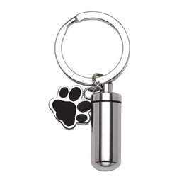 Urn key chain Pet Cremation Jewellery Charm Dog Paw Print Cylinder Memorial Urn Pendant For Ashes Keepsake Jewelry239V