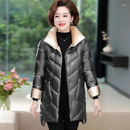 Women's Trench Coats Middle-Aged Womens Wash-Free Shiny Down Cotton Jacket Autumn Winter Thick Warm Quilted Jackets Female Casual Parka