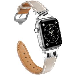 Luxury Leather Bracelet Band for Apple Watch9 Series 41mm 45mm 38 40mm Metal Decorate Women Wrist Strap 49mm strap