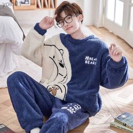 Men's Sleepwear Winter Korean Men Pyjamas Sets Adult Sleepwear Home Clothes Thicken Soft Pijama Suit Loungewear Loose Bear Pyjama ClothingL231202