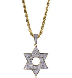 Hip Hop Chain Fully Iced Out Lab Diamond Star of David Pendent Necklace for Men Women5682793