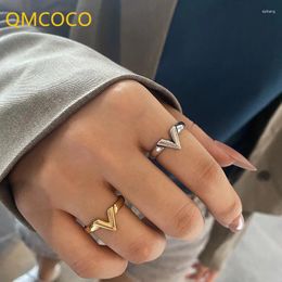 Cluster Rings QMCOCO Silver Colour Korean Design Unique English Letter V-Shape For Women Fashion Creative Hollow Out Geometric Party Gift