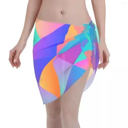 Women's Swimwear Abstract Colour Block Women Sarong Beach Bikini Wrap Sheer Short Skirt Chiffon Scarf For