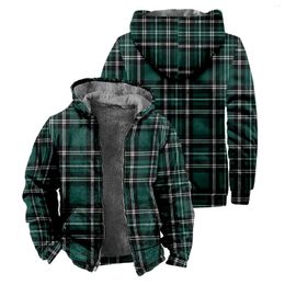 Men's Jackets Velvet Thick Coat Jacket For Men Winter Thicken Warm Hooded Plaid Shirt Fashion Zip Up Trendy Sweatshirts Thermal Lined