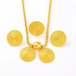 Necklace Earrings Set Gold Colour Jewellery Round 2PCSPendant Earring Ring Africa Women Men Bridal Wedding Party Eritrea Sets Gifts