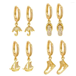 Dangle Earrings FLOLA Tiny Clear Crystal Umbrella For Women Copper Gold Plated Hoops Slippers Summer CZ Jewellery Gifts Ersr96