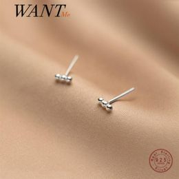 WANTME Genuine 925 Sterling Silver Minimalism Bead Mini Small Stud Earrings for Women Daily Life Office Charming Jewellery Gift 2105235o