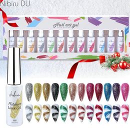 Nail Gel Gel Liner Nail Polish 12 Colours Kit For Hook Painting Shiny Varnish Platinum Nai Art For Christmas 231202
