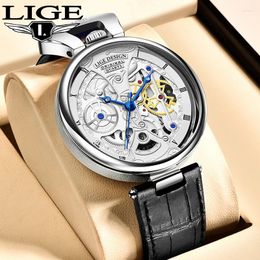 Wristwatches LIGE Luxury Fashion Quartz Man Watch Leather Strap Original Casual Sport Waterproof Business For Men Creative Hollow Clock