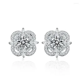 Stud Earrings HTOTOH Moissanite 925 Silver Needle Female Four-leaf Clover 0.5 Ct Stone Wedding Jewelry